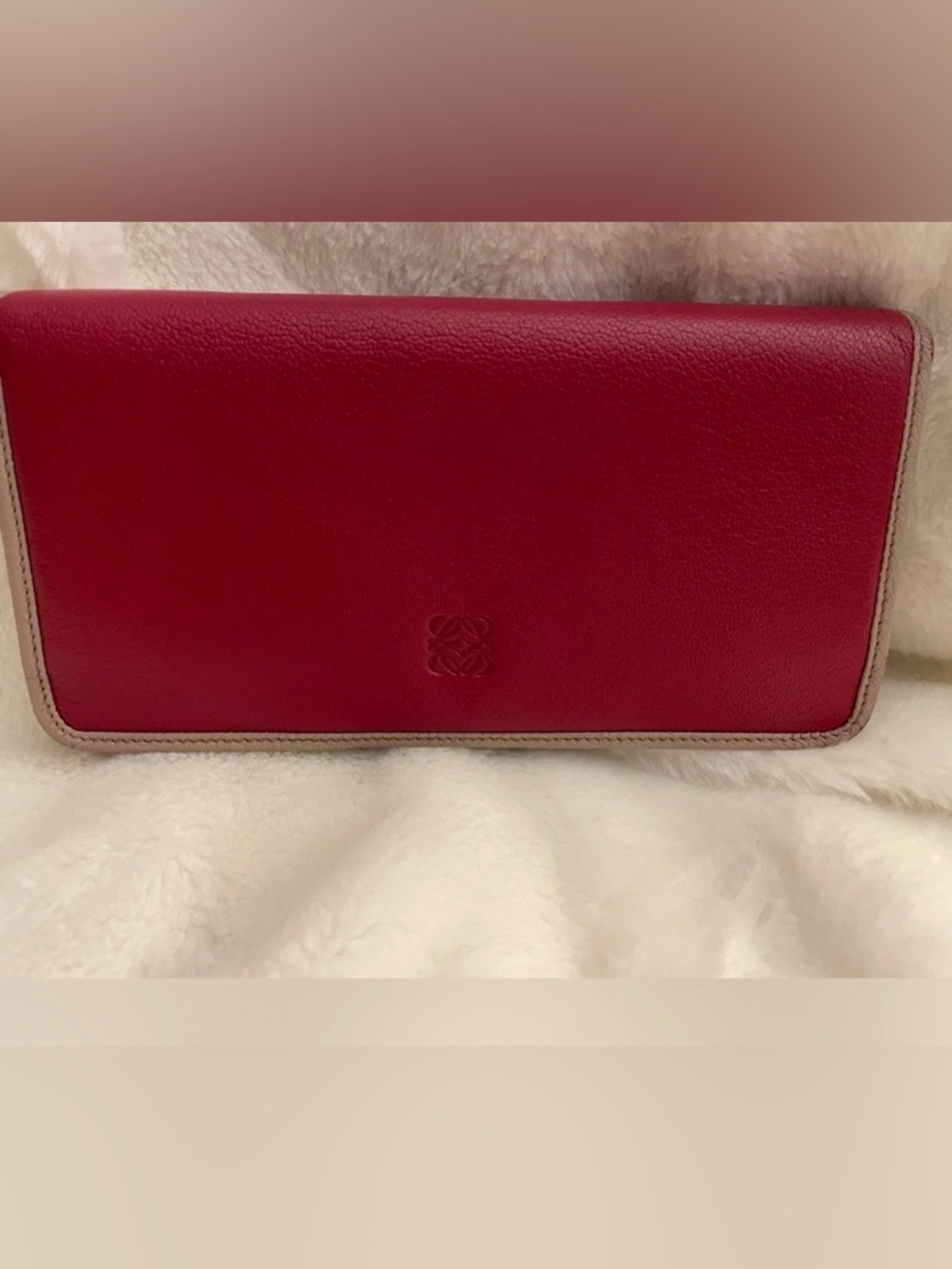 Loewe Rose Red Leather Long Zippy Wallet with Purple Interior Luxury